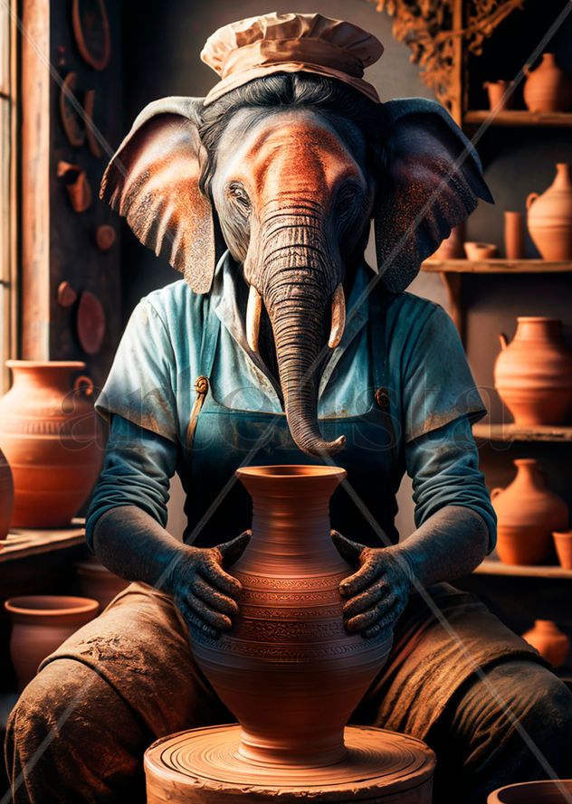 Humanoid Pottery Elephant