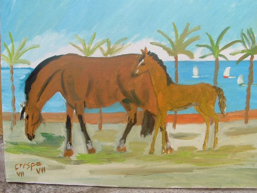 Caballos ala orilla del mar Oil Canvas Animals