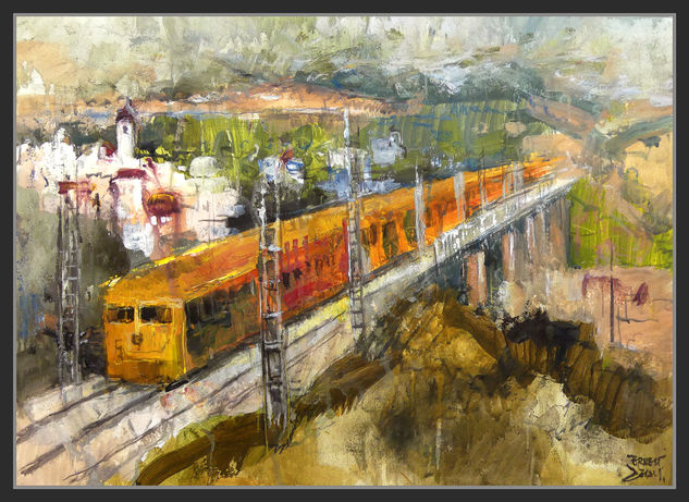 COLERA-PINTURA-ART-FERROCARRIL-POBLE-ALT EMPORDÀ-GIRONA-PAISATGES-ARTISTA-PINTOR-ERNEST DESCALS Oil Paper Landscaping