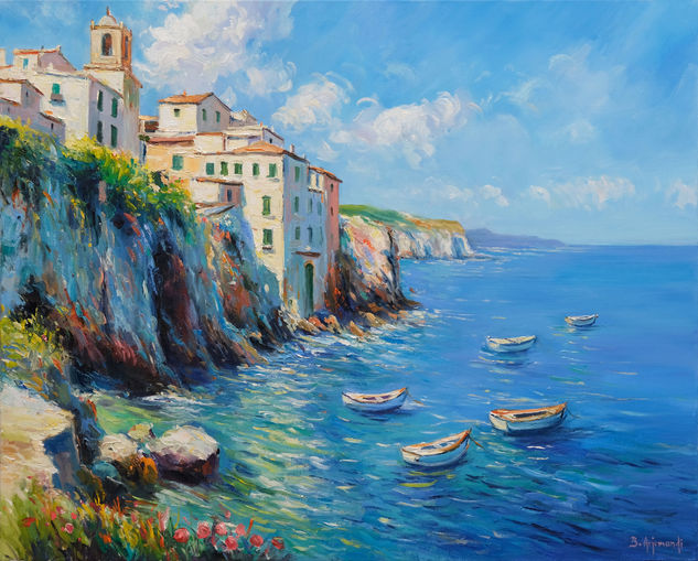 Italian Coastal View Oil Canvas Landscaping