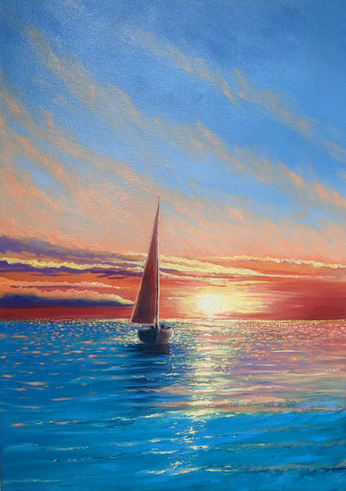 Twilight Over the Sea Oil Canvas Marine Painting