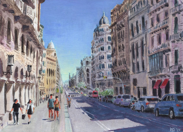 Perspectiva urbana de la Vía Laietana de Baarcelona Acrílico Tabla Otros