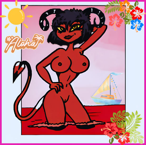 Una Carta Postal Mujer Diabla Disfrutando Del Paraíso Tropical Otros