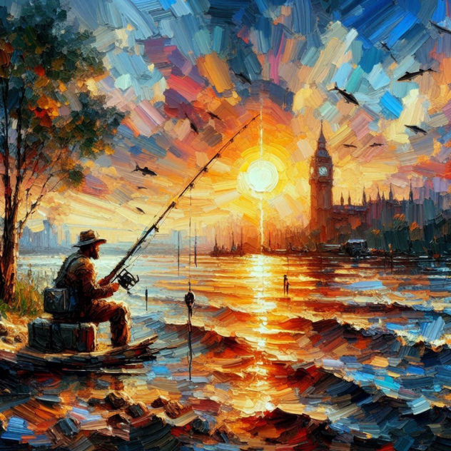 A lone fisherman sits by the river