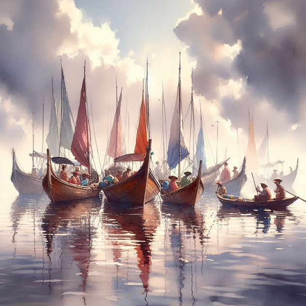 Colorful boats with tall sails