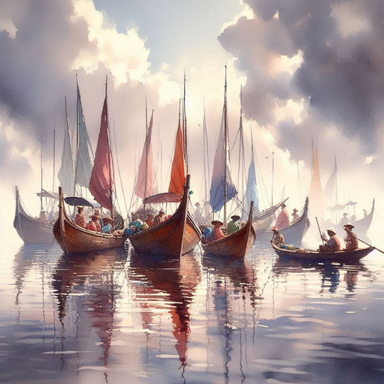 Colorful boats with tall sails 