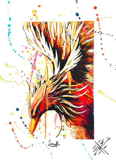 Suzaku, The Vermillion Phoenix Acuarela Papel Animales