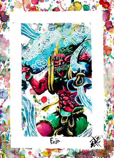 Fujin, God of Wind Acuarela Papel Figura