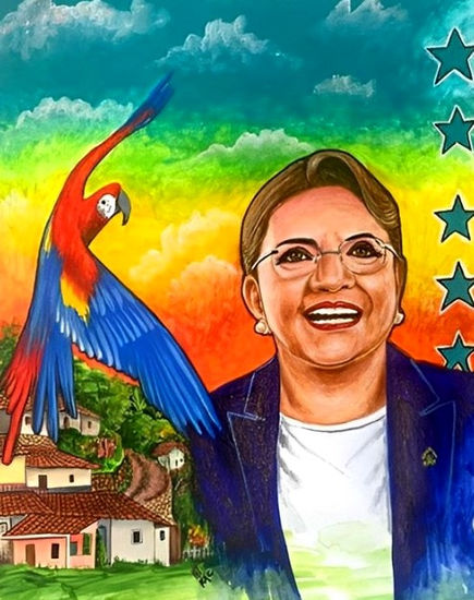 XIOMARA CASTRO PRESIDENTA DE LA REPÚBLICA DE  HONDURAS . Acuarela Cartulina Retrato