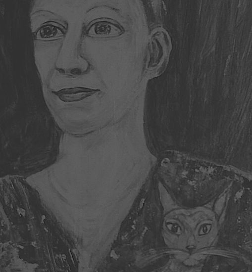 ARTIST WITH CAT Acrylic Canvas Figure Painting