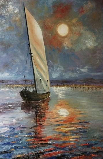 Un barquito de cáscara de nuez Oil Canvas Marine Painting