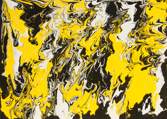 Abstract acrylic fluid art painting black, yellow and white 2 Acrílico Lienzo Otros