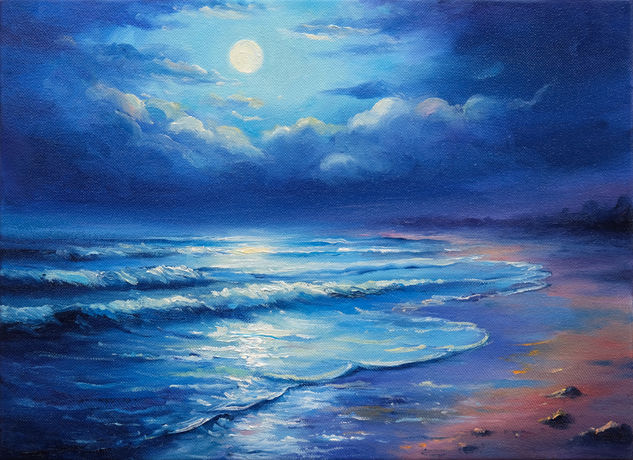 Moonlight Oil Canvas Marine Painting