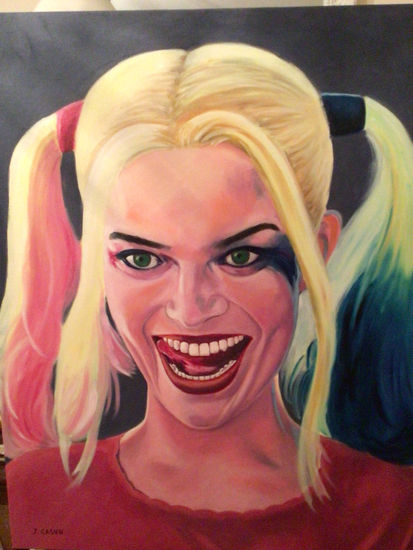 Harley Quinn Oil Canvas Portrait