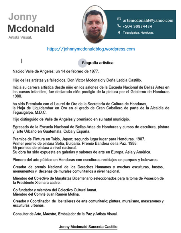 PINTORES HONDURESÑOS BIOGRAFIAS, JOHNNY MCDONALD. HONDURAS.