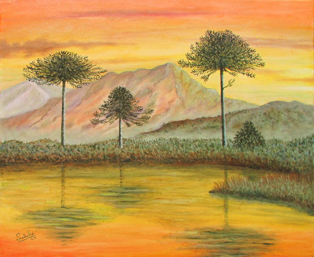 Reflejo de araucarias. Oil Canvas Landscaping