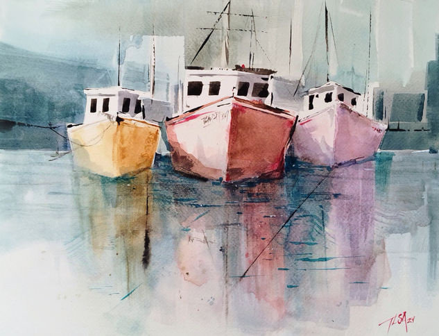 Barcos II Watercolour Paper Marine Painting