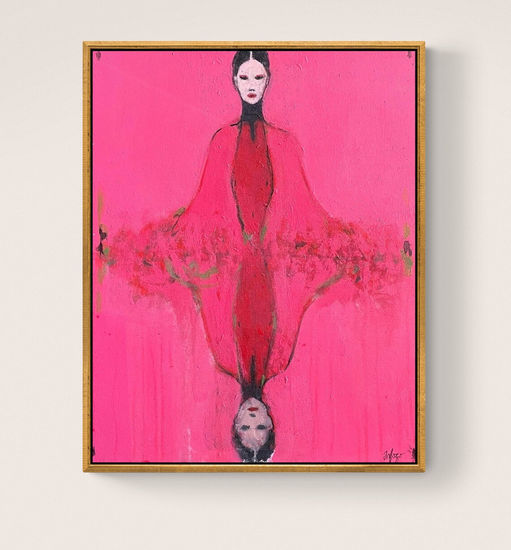 Pink twins abstract painting Acrylic Canvas Figure Painting