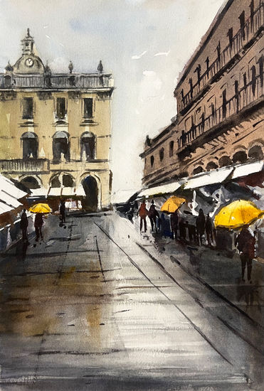 plaza mayor gijón Watercolour Paper Landscaping