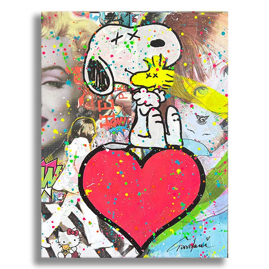 Snoopy Hug your heart  – Original Painting on canvas Mixed media Canvas Figure Painting