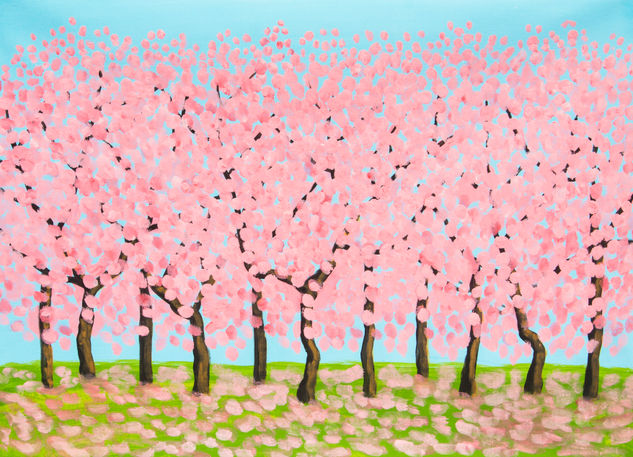 Pink spring trees Acrílico Lienzo Paisaje