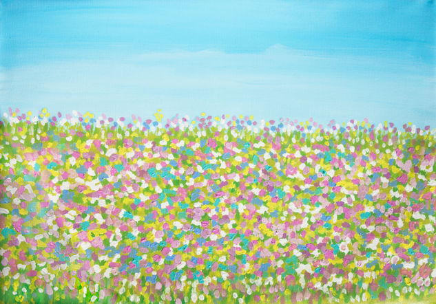 Spring meadow in blossom Oil Canvas Landscaping