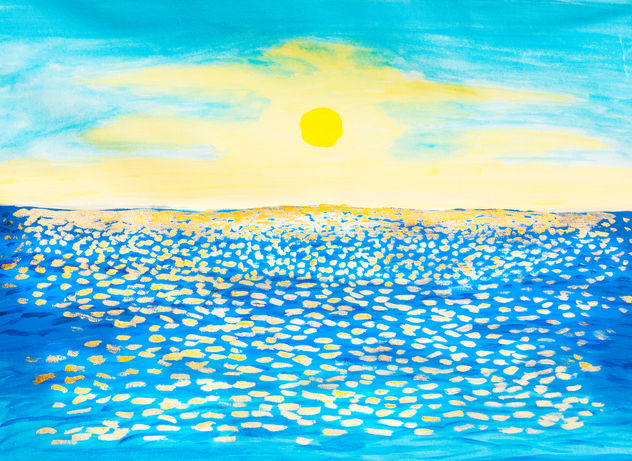 Seascape with golden reflections of unslight on water 2