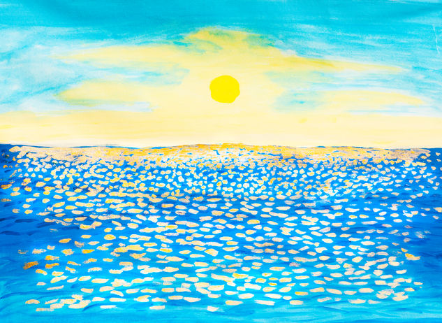 Seascape with golden reflections of unslight on water 2 Acrylic Canvas Marine Painting