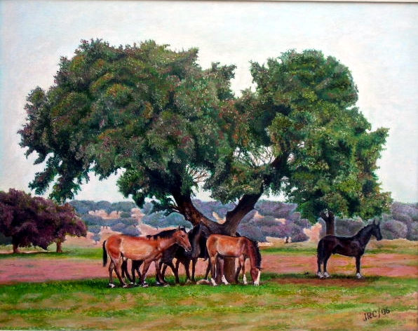 caballos en descanso Óleo Lienzo Paisaje