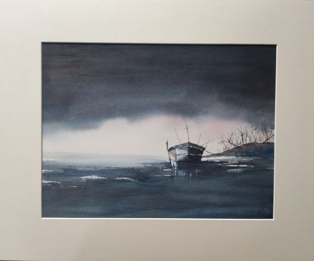 Barca en la Niebla Watercolour Paper Marine Painting