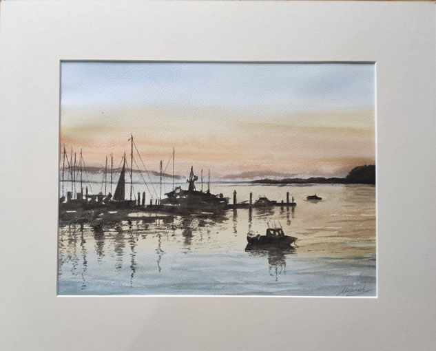 Atardecer en el Naútico Watercolour Paper Marine Painting