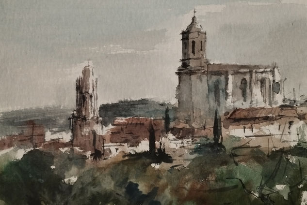 Girona Acuarela Papel Paisaje