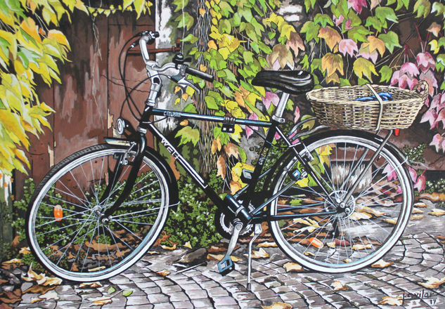 Número 3 de la serie ''El ladrón de bicicletas'' Gouache Paper Landscaping