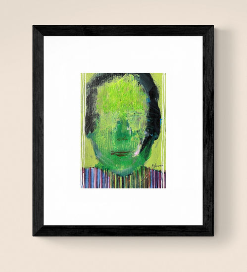 Green abstract  Face Media Mixta Cartulina Retrato