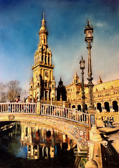 Plaza de España Pastel Tabla Paisaje