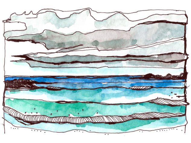 Olas en un dia de viento Watercolour Paper Landscaping