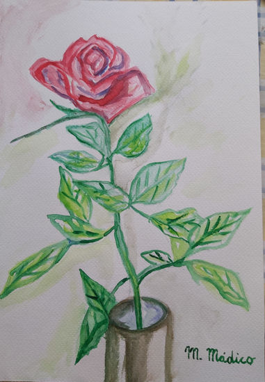 Rosa, con Jarra de Cristal Watercolour Paper Floral Painting