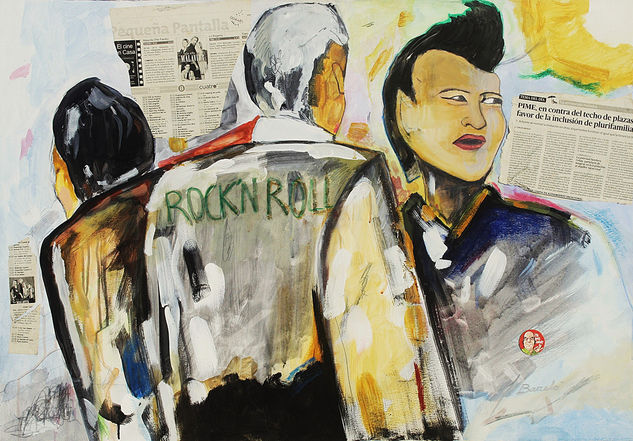 Hijos del Rock'n Roll Mixed media Textile Figure Painting