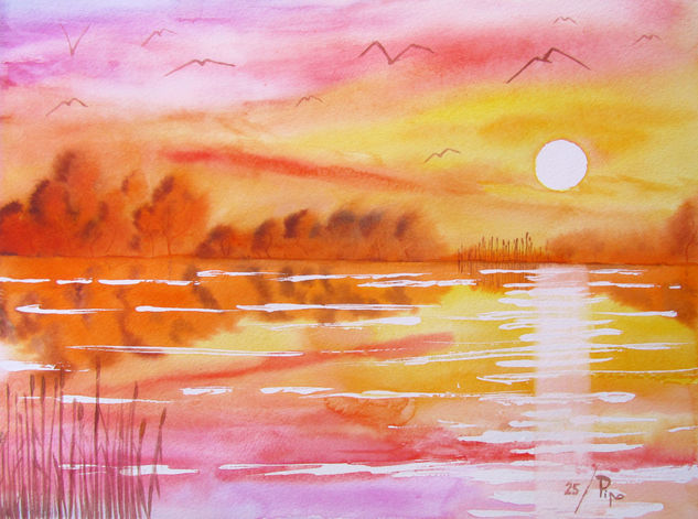 atardecer en la laguna Watercolour Paper Landscaping