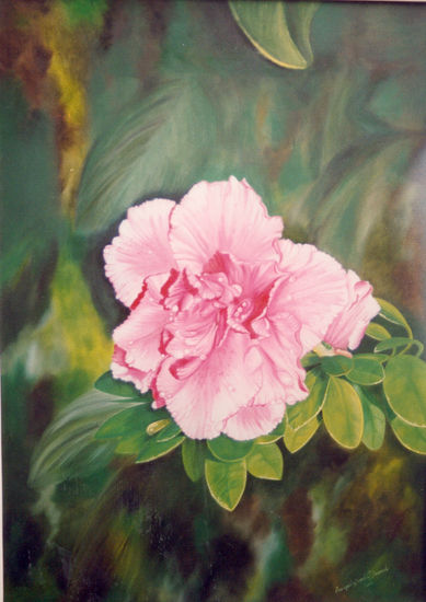 "Azalea fucsia" Oil Canvas Floral Painting