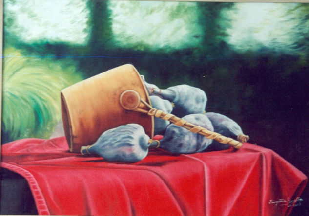 "Cacharro con frutos de la enamorada del muro" Oil Canvas Still Life Paintings