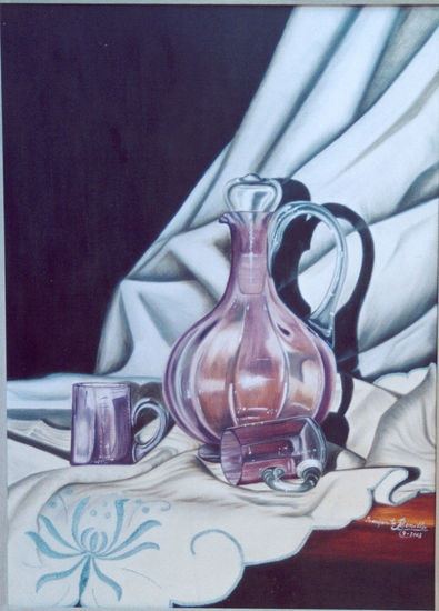 "Jarrita con basitos lilas" Oil Canvas Still Life Paintings