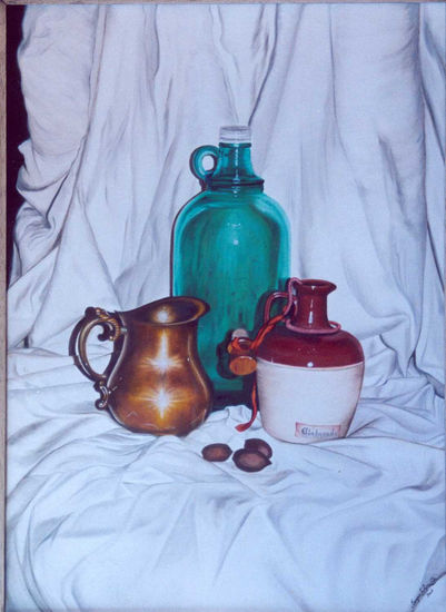 "Botellon verde" Oil Canvas Still Life Paintings