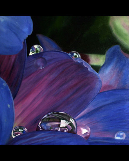 "Perlas de coral azul 2" Oil Canvas Floral Painting