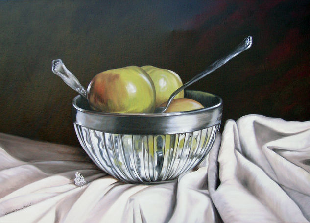 "Verdes y plata" Oil Canvas Still Life Paintings