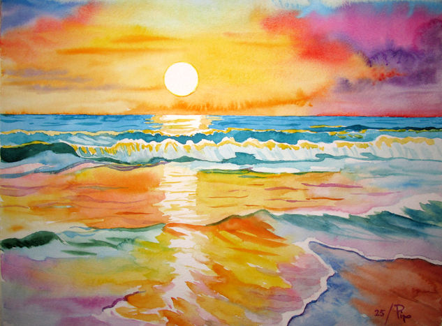 Amanecer intenso Watercolour Paper Marine Painting