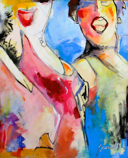 Las mujeres hablándo. Media Mixta Tela Figura