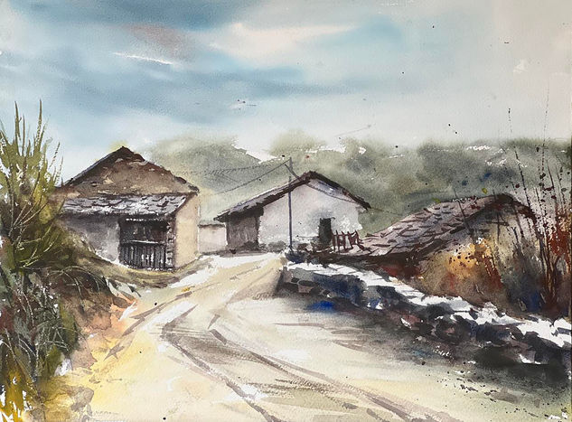 camino rural en asturias Watercolour Paper Landscaping