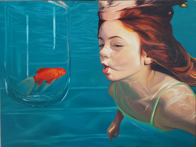 Like a Goldfish Oil Canvas Portrait