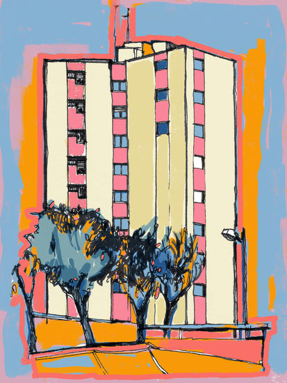 Edificio en la ciudad Mixed media Paper Landscaping